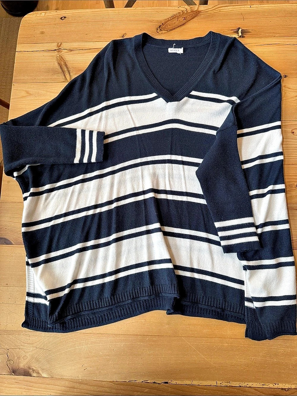 Mersea Striped V-Neck Sweater in Blue & White